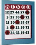 1960s Bingo Card With Red Markers In A Winning Game by Anonymous
