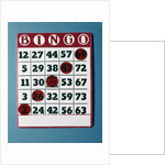 1960s Bingo Card With Red Markers In A Winning Game by Anonymous