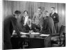 1930s Worried Business Group In Office Meeting Around The Boss' Desk by Anonymous