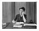 1940s Worried Woman Businesswoman Executive At Desk Thinking by Anonymous
