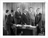 1930s Office Group Four Men One Woman Boss Smoking Cigar Talking Meeting Fifth Man by Anonymous