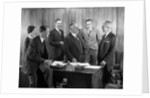 1930s Office Group Four Men One Woman Boss Smoking Cigar Talking Meeting Fifth Man by Anonymous