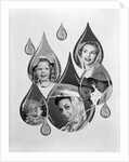 1950s 1960s Rain Motif Montage With Faces In Rain Gear Superimposed Inside Raindrops by Anonymous