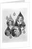 1950s 1960s Rain Motif Montage With Faces In Rain Gear Superimposed Inside Raindrops by Anonymous