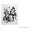 1950s 1960s Rain Motif Montage With Faces In Rain Gear Superimposed Inside Raindrops by Anonymous