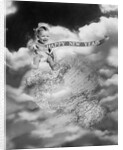1930s Montage Baby Sitting On Top Of The World Earth Globe In Clouds Holding Happy New Year Banner by Anonymous