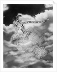 1930s Montage Baby Sitting On Top Of The World Earth Globe In Clouds Holding Happy New Year Banner by Anonymous