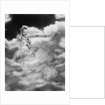 1930s Montage Baby Sitting On Top Of The World Earth Globe In Clouds Holding Happy New Year Banner by Anonymous