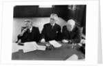 1930s 1940s Elderly Businessmen Sitting At Conference Table With Attention Directed To Speaker Not Shown by Anonymous