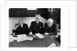 1930s 1940s Elderly Businessmen Sitting At Conference Table With Attention Directed To Speaker Not Shown by Anonymous