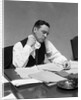 1930s Man At Desk In Office Wiping Neck With Handkerchief by Anonymous
