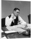 1930s Man At Desk In Office Wiping Neck With Handkerchief by Anonymous