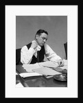1930s Man At Desk In Office Wiping Neck With Handkerchief by Anonymous