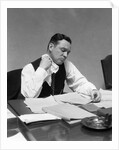 1930s Man At Desk In Office Wiping Neck With Handkerchief by Anonymous