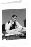 1930s Man At Desk In Office Wiping Neck With Handkerchief by Anonymous