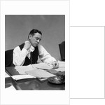 1930s Man At Desk In Office Wiping Neck With Handkerchief by Anonymous
