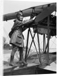 1920s Woman Aviator Turning Float Biplane Propeller by Anonymous