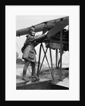 1920s Woman Aviator Turning Float Biplane Propeller by Anonymous