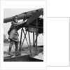 1920s Woman Aviator Turning Float Biplane Propeller by Anonymous