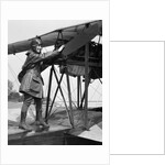 1920s Woman Aviator Turning Float Biplane Propeller by Anonymous