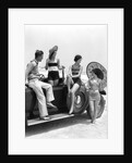 1920s 1930s Man And Three Women In Beach Clothes Or Bathing Suits Posing With Car On Running Board by Anonymous