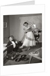1950s 1960s Teen Couple Dressed for Prom, Girl Dancing To Music From A Record Player by Anonymous