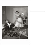 1950s 1960s Teen Couple Dressed for Prom, Girl Dancing To Music From A Record Player by Anonymous