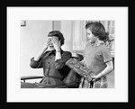 1950s Woman Mother Hands Covering Eyes As Girl Daughter Gives Her A Gift Present by Anonymous