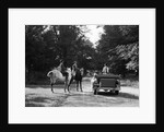 1920s 1930s Couple On Horses Meeting Woman On Road In Convertible Touring Car by Anonymous