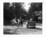 1920s 1930s Couple On Horses Meeting Woman On Road In Convertible Touring Car by Anonymous