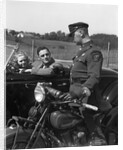 1930s Couple In Convertible Coupe Stopped By Motorcycle Cop Checking License Of Driver by Anonymous