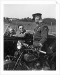 1930s Couple In Convertible Coupe Stopped By Motorcycle Cop Checking License Of Driver by Anonymous