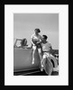 1930s Friends Sitting With Convertible Roadster Automobile Talking Together At Seashore by Anonymous