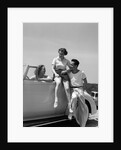 1930s Friends Sitting With Convertible Roadster Automobile Talking Together At Seashore by Anonymous