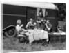 1930s Two Couples Eating Picnic Lunch Beside Camping Trailer by Anonymous