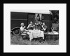 1930s Two Couples Eating Picnic Lunch Beside Camping Trailer by Anonymous