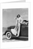 1930s 1940s Woman Wearing Chenille Beach Robe Posing On Running Board Of Convertible Roadster Automobile by Anonymous