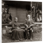 1890s 1900s Portrait Senior Couple Seated In Garden Man Holding Ear Trumpet by Anonymous