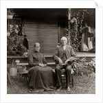 1890s 1900s Portrait Senior Couple Seated In Garden Man Holding Ear Trumpet by Anonymous