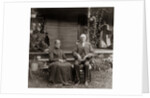 1890s 1900s Portrait Senior Couple Seated In Garden Man Holding Ear Trumpet by Anonymous