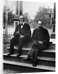 1890s 1900 Two Bearded Men In Suits Holding Bowler Hats Sitting On Stairs In Front Of House by Anonymous
