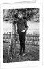 1880s 1890s Man Called Wheelman Next To High Wheel Ratchet Drive Bicycle by Anonymous