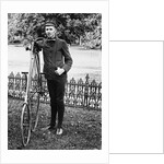 1880s 1890s Man Called Wheelman Next To High Wheel Ratchet Drive Bicycle by Anonymous