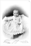 1890s 1900 Portrait Baby In Long Dress Wearing Heart Locket Sitting On White Fur Blanket by Anonymous