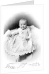 1890s 1900 Portrait Baby In Long Dress Wearing Heart Locket Sitting On White Fur Blanket by Anonymous