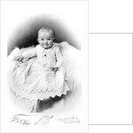 1890s 1900 Portrait Baby In Long Dress Wearing Heart Locket Sitting On White Fur Blanket by Anonymous