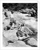 1920s Two Women Sisters On Rocks By Creek Talking Holding Folding Camera by Anonymous