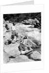 1920s Two Women Sisters On Rocks By Creek Talking Holding Folding Camera by Anonymous