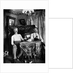 1890s Two Men In Shirt Sleeves Sitting At Table Drinking Bottles Of Beer With Piano And Dog by Anonymous