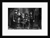1890s 1900 Portrait Five Men Actors In Various Costumes Against Painted Studio Backdrop by Anonymous